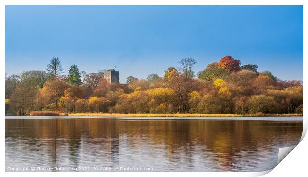 Reflections of Autumn colours at the Loch in Mugdock Country Park Print by George Robertson