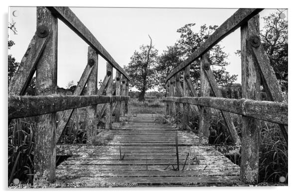 Old Wooden Footbridge b&w Acrylic by Alan Jackson