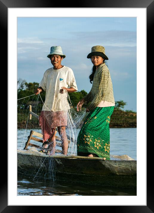 Couple Fishing on the Mekong River, Vietnam Framed Mounted Print by Ian Miller