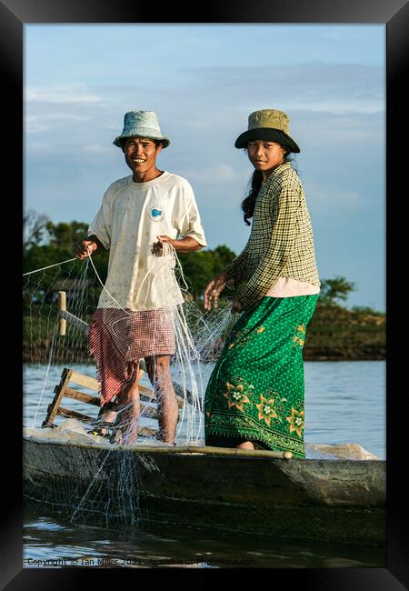 Couple Fishing on the Mekong River, Vietnam Framed Print by Ian Miller