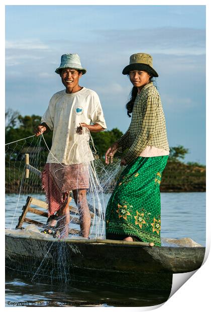 Couple Fishing on the Mekong River, Vietnam Print by Ian Miller