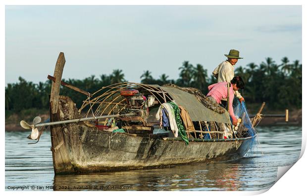 Fishing boat on the Mekong River Print by Ian Miller