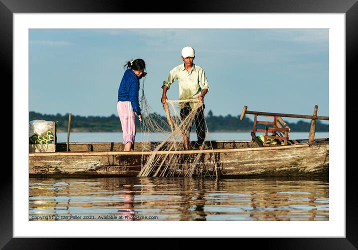 Fishing the Mekong River, Vietnam Framed Mounted Print by Ian Miller