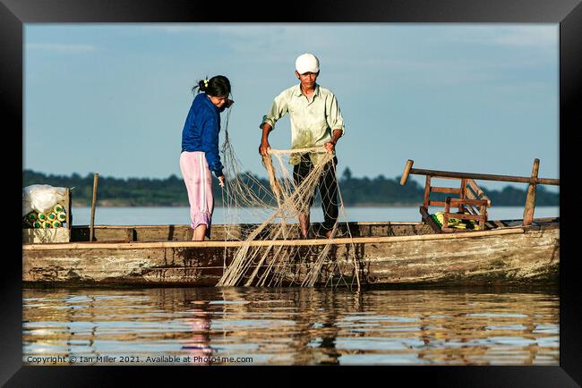 Fishing the Mekong River, Vietnam Framed Print by Ian Miller