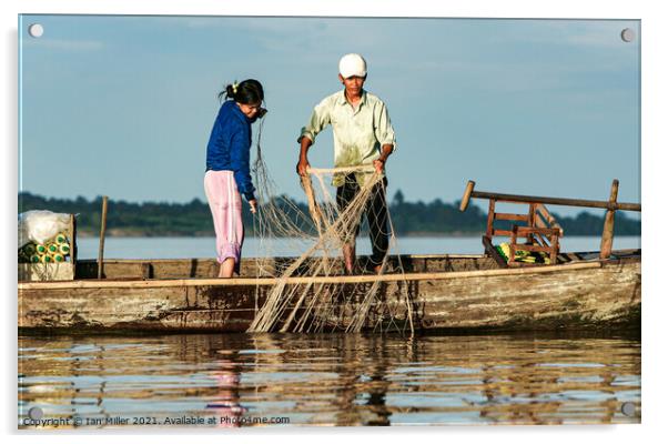 Fishing the Mekong River, Vietnam Acrylic by Ian Miller