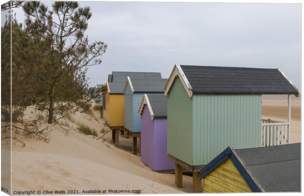 Beach huts in the dunes Canvas Print by Clive Wells