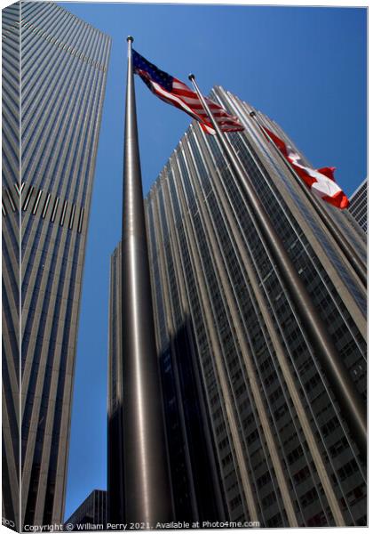 Steel Buildings Skyscrapers and Flags New York City Canvas Print by William Perry