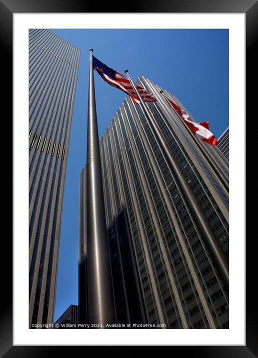 Steel Buildings Skyscrapers and Flags New York City Framed Mounted Print by William Perry