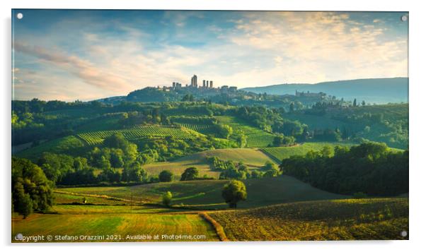 San Gimignano Countryside Panorama Acrylic by Stefano Orazzini
