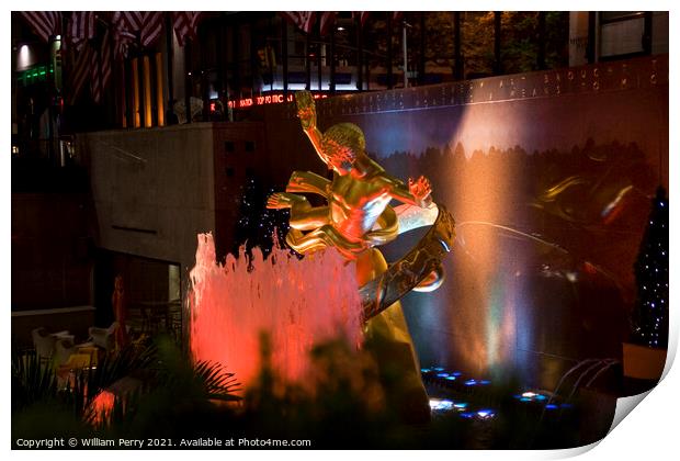 Prometheus Statue Rockefeller Center New York City at Night Print by William Perry