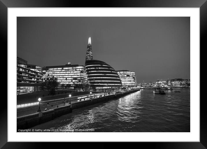 London black and white Framed Mounted Print by kathy white