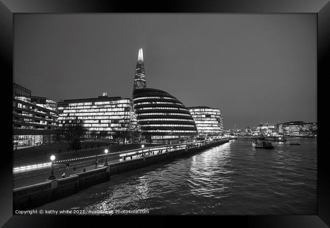London black and white Framed Print by kathy white