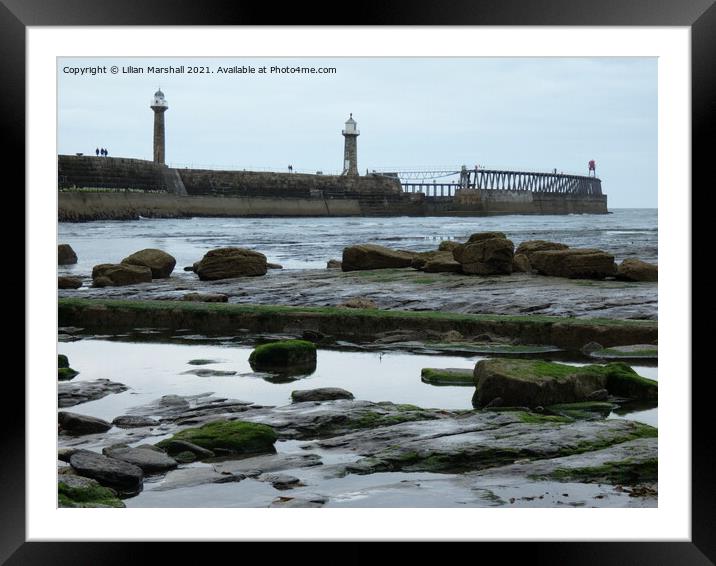 Whitby Lighthouse Framed Mounted Print by Lilian Marshall