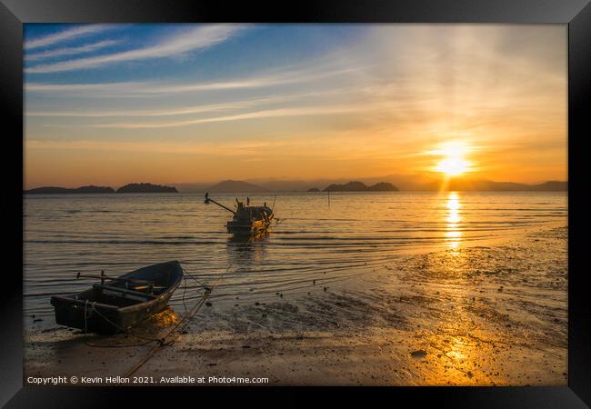 Boats at sunrise, Koh Phayam, Thailand Framed Print by Kevin Hellon