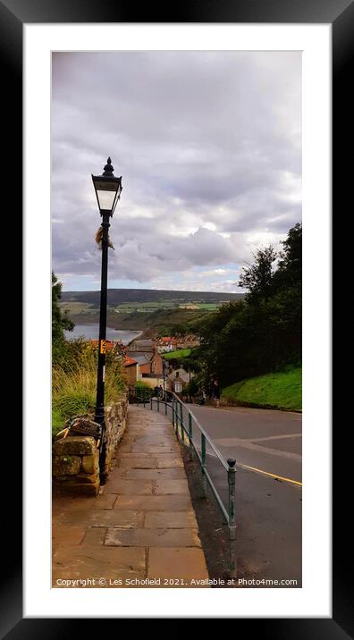Robin Hood Bay  North Yorkshire from top of the hi Framed Mounted Print by Les Schofield