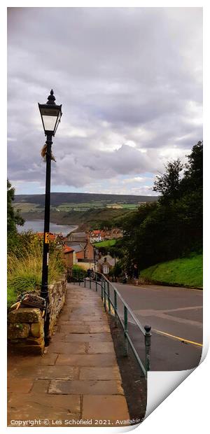 Robin Hood Bay  North Yorkshire from top of the hi Print by Les Schofield