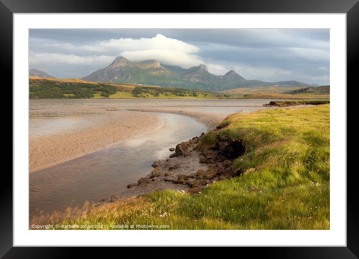 Ben Loyal and Kyle of Tongue in Summer.  Framed Mounted Print by Barbara Jones