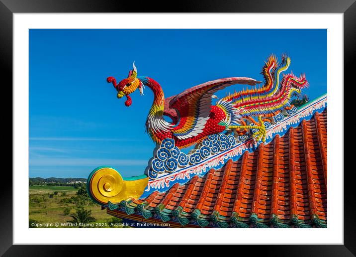 Dragon Sculpture on a roof at a Chinese Temple in Thailand Asia Framed Mounted Print by Wilfried Strang