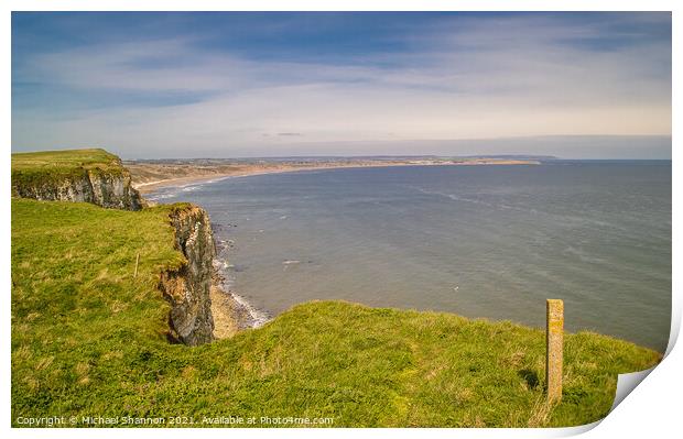 Clifftop View of Filey Bay from Buckton Cliffs Print by Michael Shannon