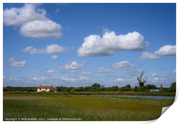Majestic Windmill Amidst Norfolks Serene Landscape Print by Rick Bowden