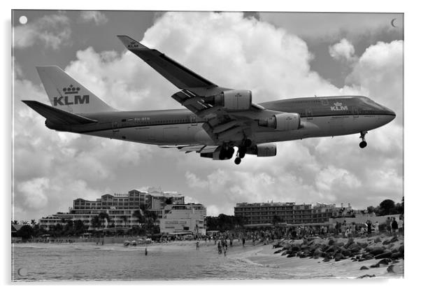 Boeing 747 landing over Maho Beach, St Maarten Acrylic by Allan Durward Photography