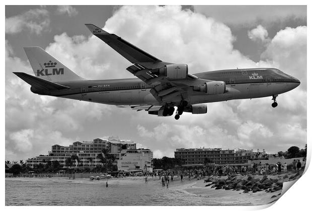 Boeing 747 landing over Maho Beach, St Maarten Print by Allan Durward Photography