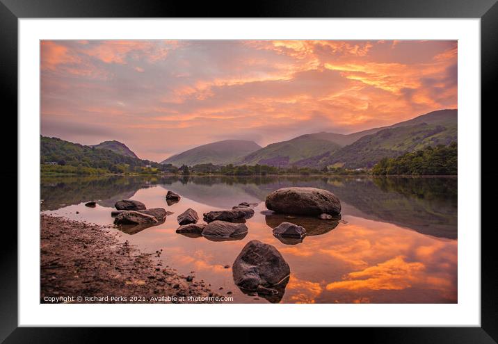 Dawn breaking over the Lake at Grasmere, Lake Dist Framed Mounted Print by Richard Perks