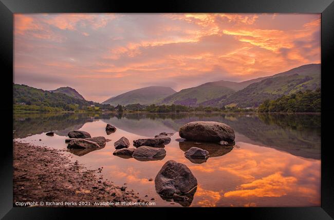 Dawn breaking over the Lake at Grasmere, Lake Dist Framed Print by Richard Perks