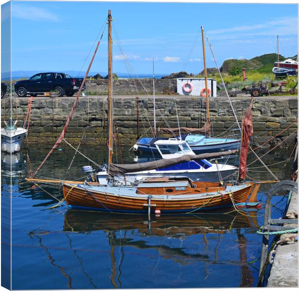 Small yacht at Dunure harbour Canvas Print by Allan Durward Photography