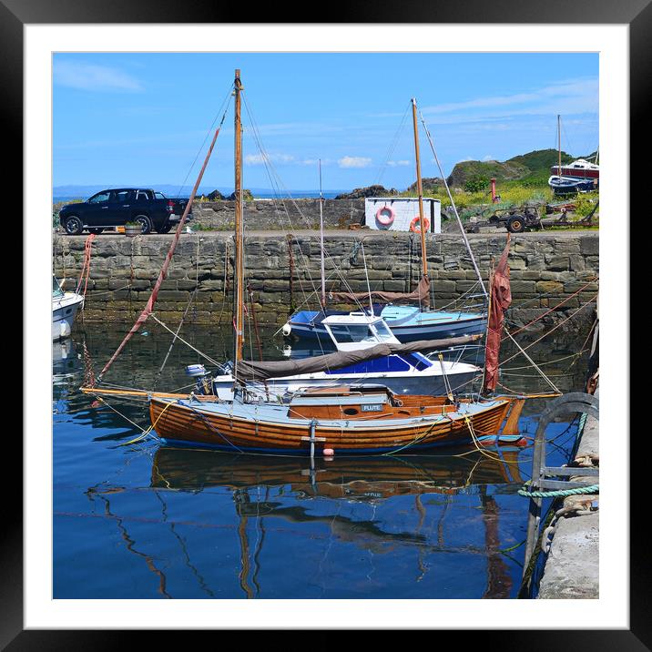 Small yacht at Dunure harbour Framed Mounted Print by Allan Durward Photography