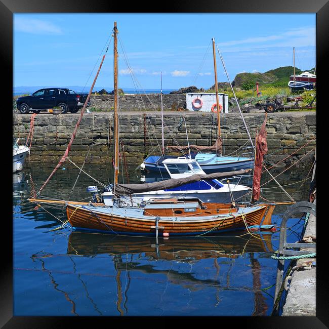 Small yacht at Dunure harbour Framed Print by Allan Durward Photography