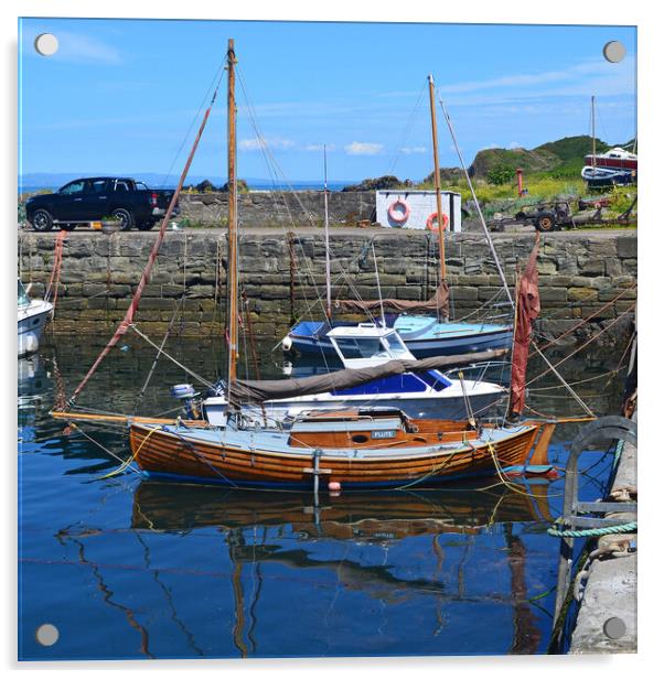 Small yacht at Dunure harbour Acrylic by Allan Durward Photography