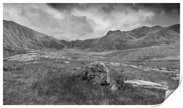 Devil's Kitchen Snowdonia black and white Print by Jonathon barnett