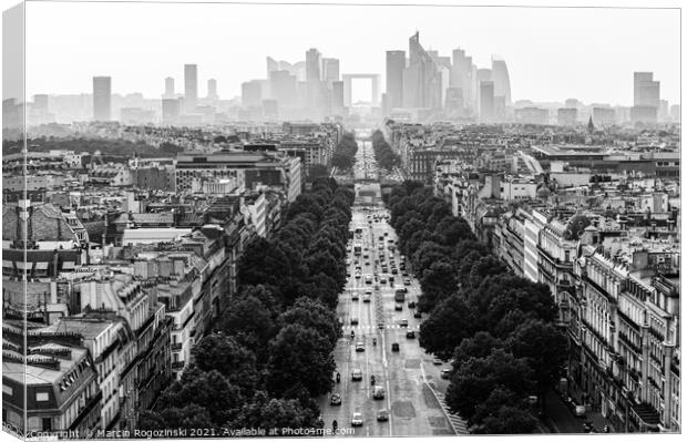 View from Arc de Triomphe at Paris business district La Defense France Canvas Print by Marcin Rogozinski