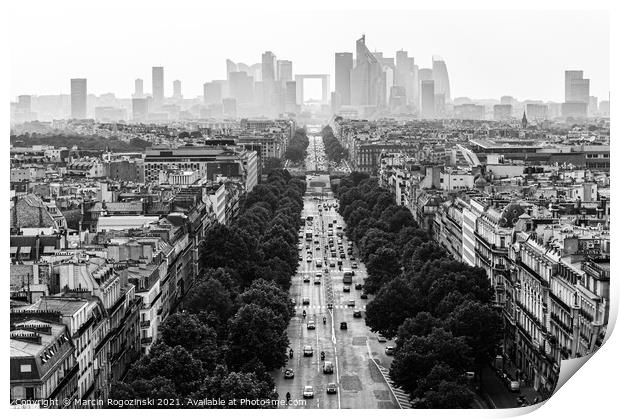 View from Arc de Triomphe at Paris business district La Defense France Print by Marcin Rogozinski