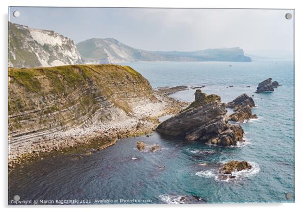 Sea stacks at Mupe Bay near Lulworth in Dorset England United Kingdom UK Acrylic by Marcin Rogozinski