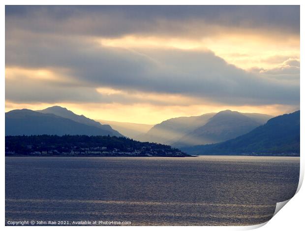 Evening light over Holy Loch Print by John Rae