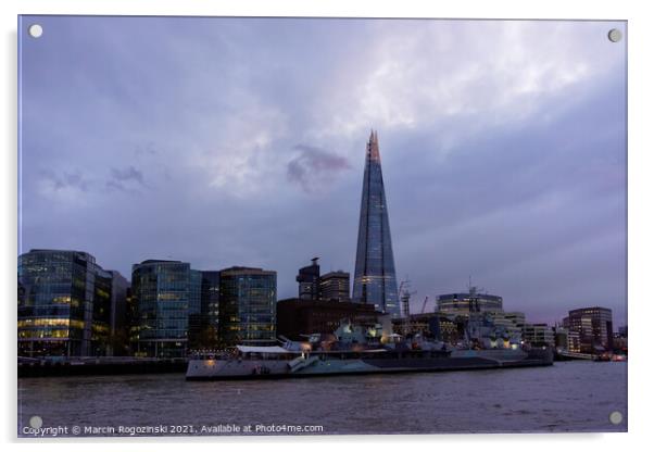 The Shard skyscraper on South Bank of River Thames at dusk in London Acrylic by Marcin Rogozinski