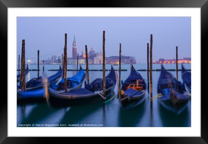 Venetian gondolas at sunrise in Venice Italy Framed Mounted Print by Marcin Rogozinski