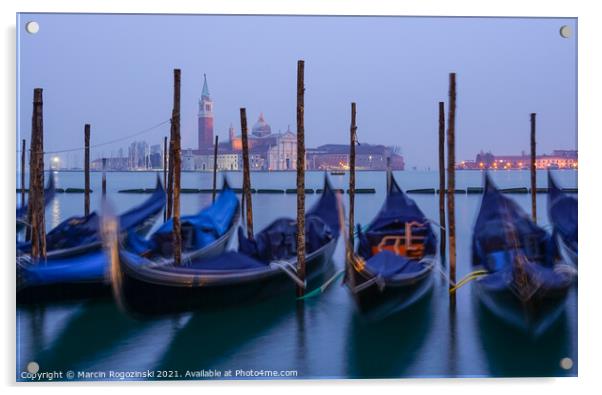 Venetian gondolas at sunrise in Venice Italy Acrylic by Marcin Rogozinski