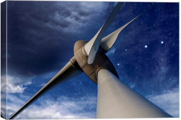Wind turbine and stars Canvas Print by Leighton Collins