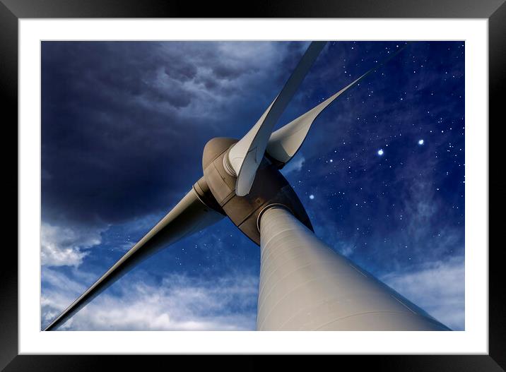 Wind turbine and stars Framed Mounted Print by Leighton Collins
