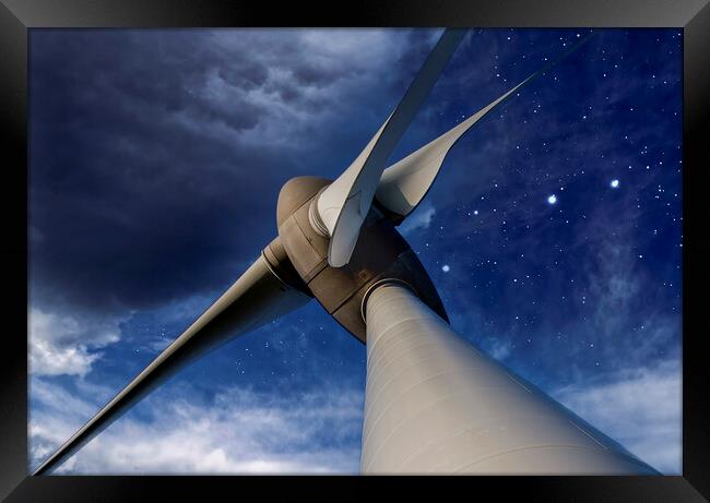 Wind turbine and stars Framed Print by Leighton Collins