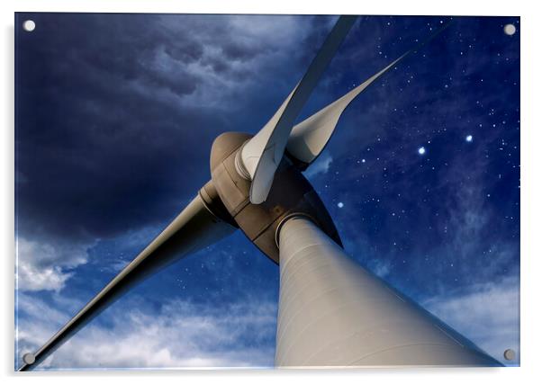 Wind turbine and stars Acrylic by Leighton Collins
