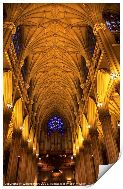 St. Patrick's Cathedral Inside Organ Stained Glass Arches  New Y Print by William Perry