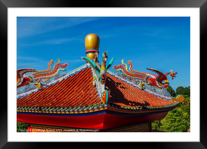 Chinese dragon statue on a roof of a temple Framed Mounted Print by Wilfried Strang