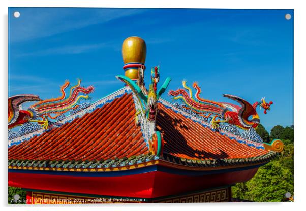 Chinese dragon statue on a roof of a temple Acrylic by Wilfried Strang
