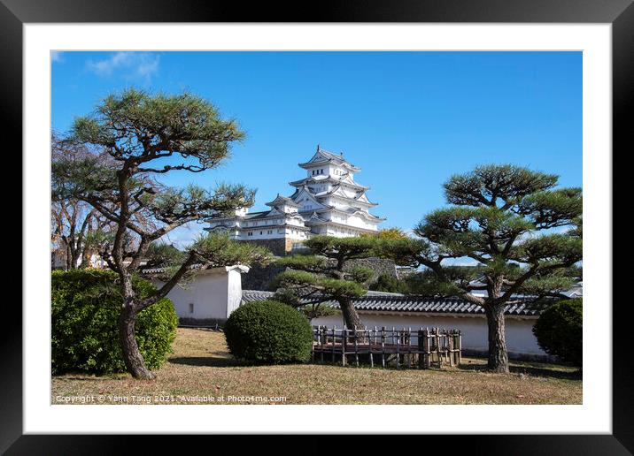 Landscape view of the main tower of Himeji Castle on the hillsid Framed Mounted Print by Yann Tang