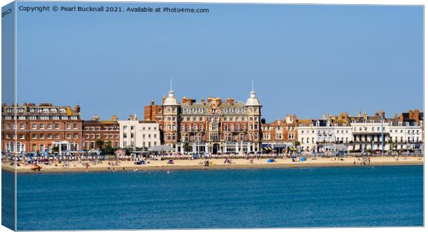 Weymouth Seafront Hotels and Beach Dorset Canvas Print by Pearl Bucknall