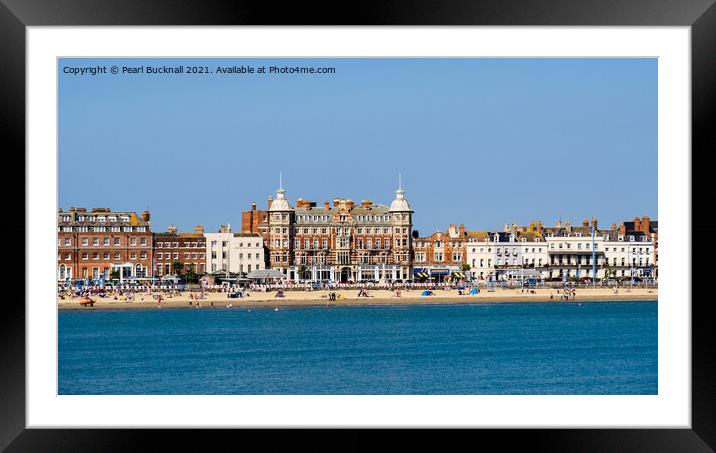 Weymouth Seafront Hotels and Beach Dorset Framed Mounted Print by Pearl Bucknall
